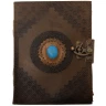 Leather Journal with Embossed Plant Ornaments and a Blue Natural Stone